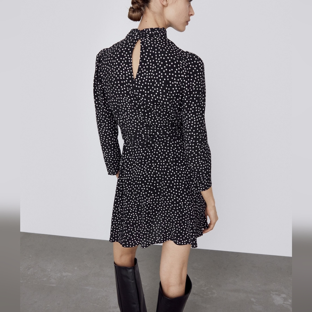 Zara Micro Polka Dot Mini Dress Black / White Medium